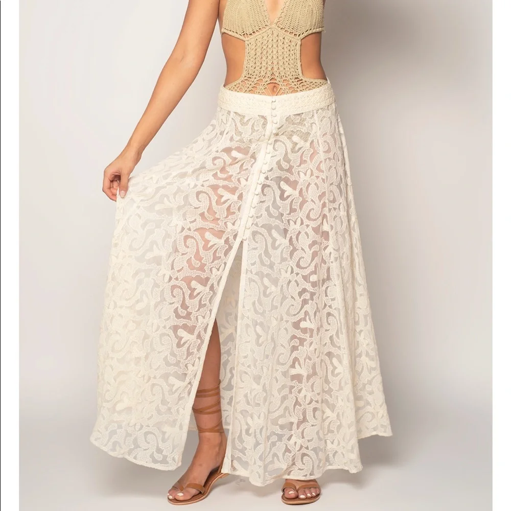 Z&L Europe Free People natural lace boho hippie maxi beach festival skirt S